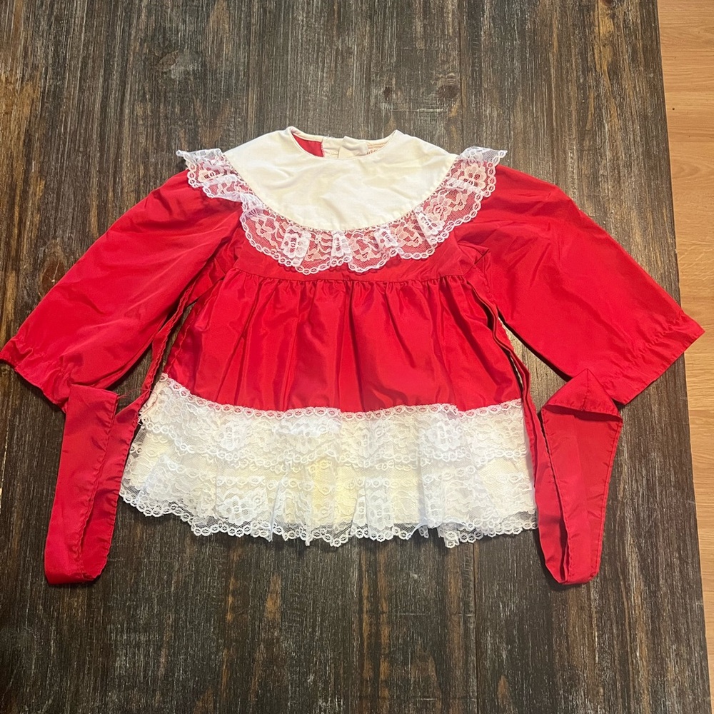 Vintage Red and White Lace Trim Kids Dress